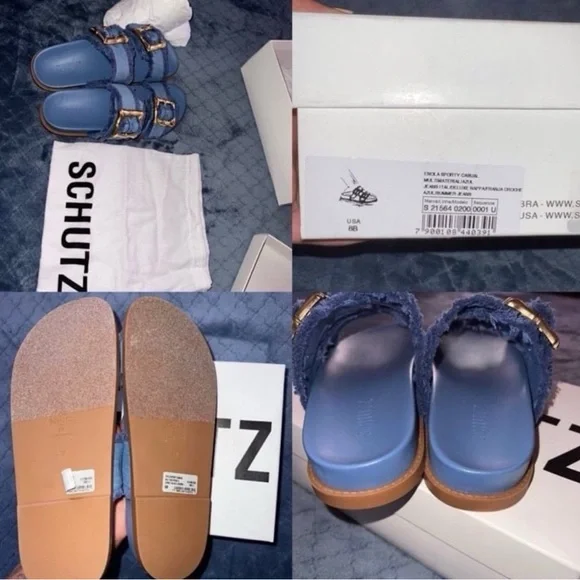 SCHUTZ Blue and Gold Sandals with Metallic Accents - Picture 3 of 3